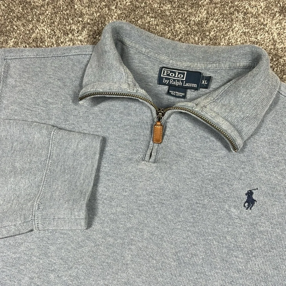 Vintage Polo Ralph Lauren Estate Rib Sweater Men's XL Light Blue 1/4 Zip Cotton